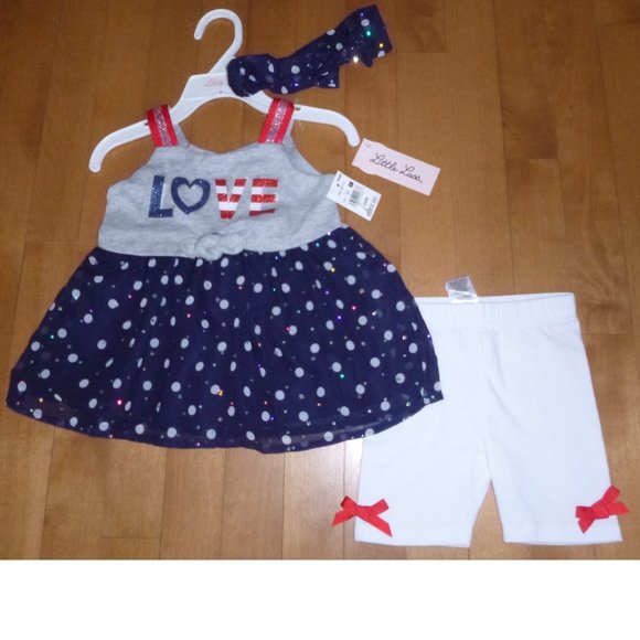 Baby Girls Little Lass LOVE Tunic Tank Bike Shorts Headband Set Sz 18 24 Mo NWT